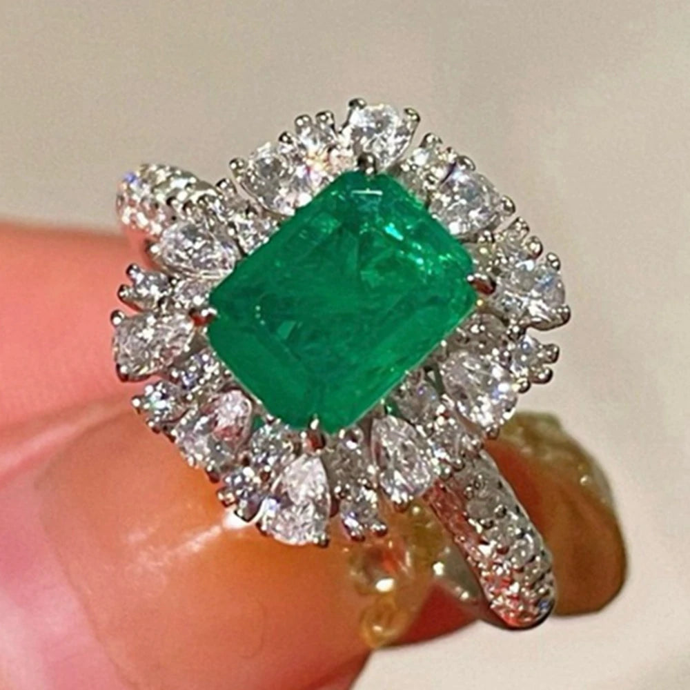 Wong Rain 925 Sterling Silver 2.2CT Emerald High Carbon Diamond Gemstone Engagement Ring for Women Fine Jewelry Anniversary Gift