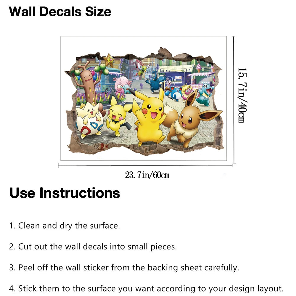 Cartoon Pikachu Wall Stickers For Kid's Rooms Kindergarten Living Room Bedroom DIY Wall Decoration Animated Poster Bedroom Decor