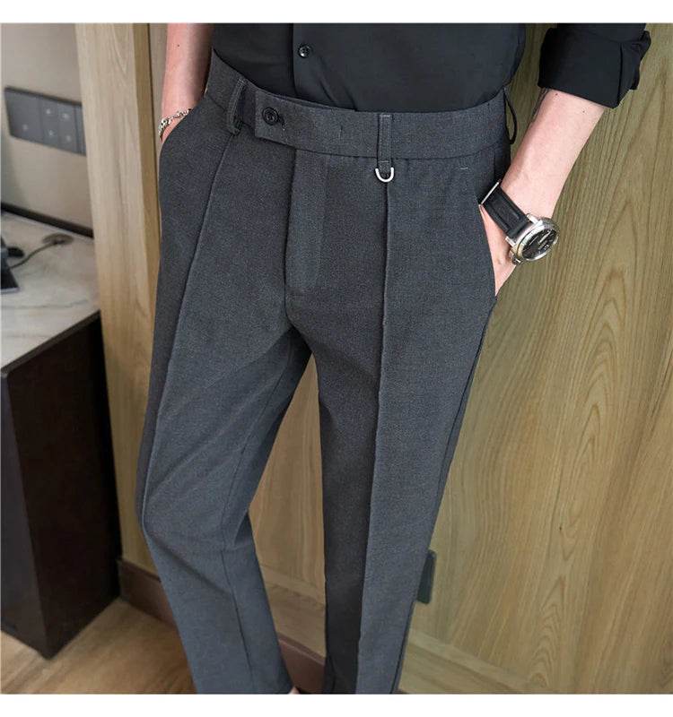 Men's business casual trousers, daily formal work pants, 2024 new high quality, plain color versatile ankle-length trousers. - AIAZ