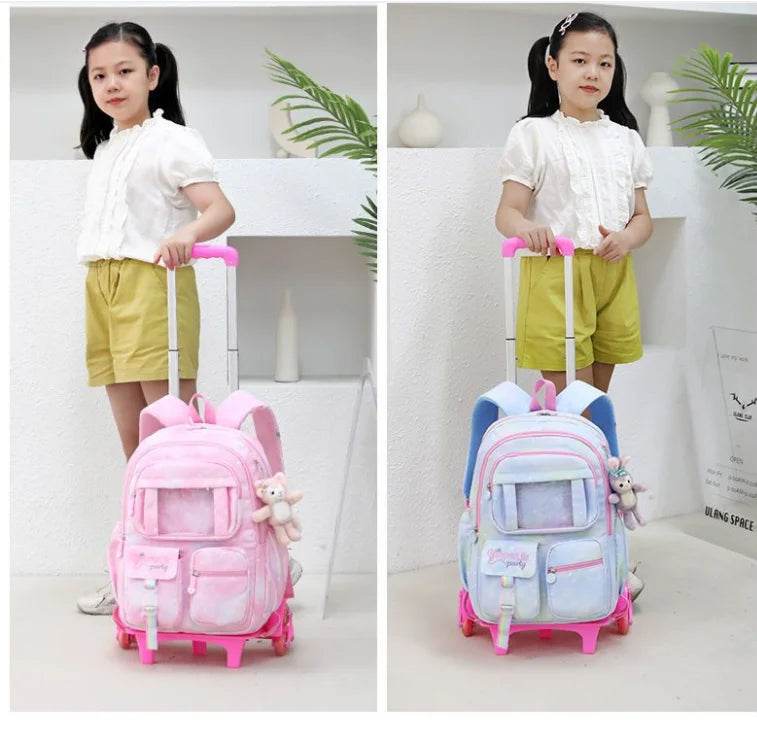 School Rolling backpack Bags school wheeled backpack for girls kids School trolley bag for girls school bag wheels for girls - AIAZ