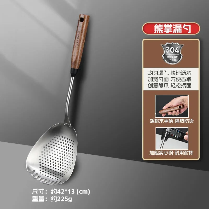 304 Stainless Steel Kitchenware Household Anti-scald Walnut Handle Cooking Spatula Set