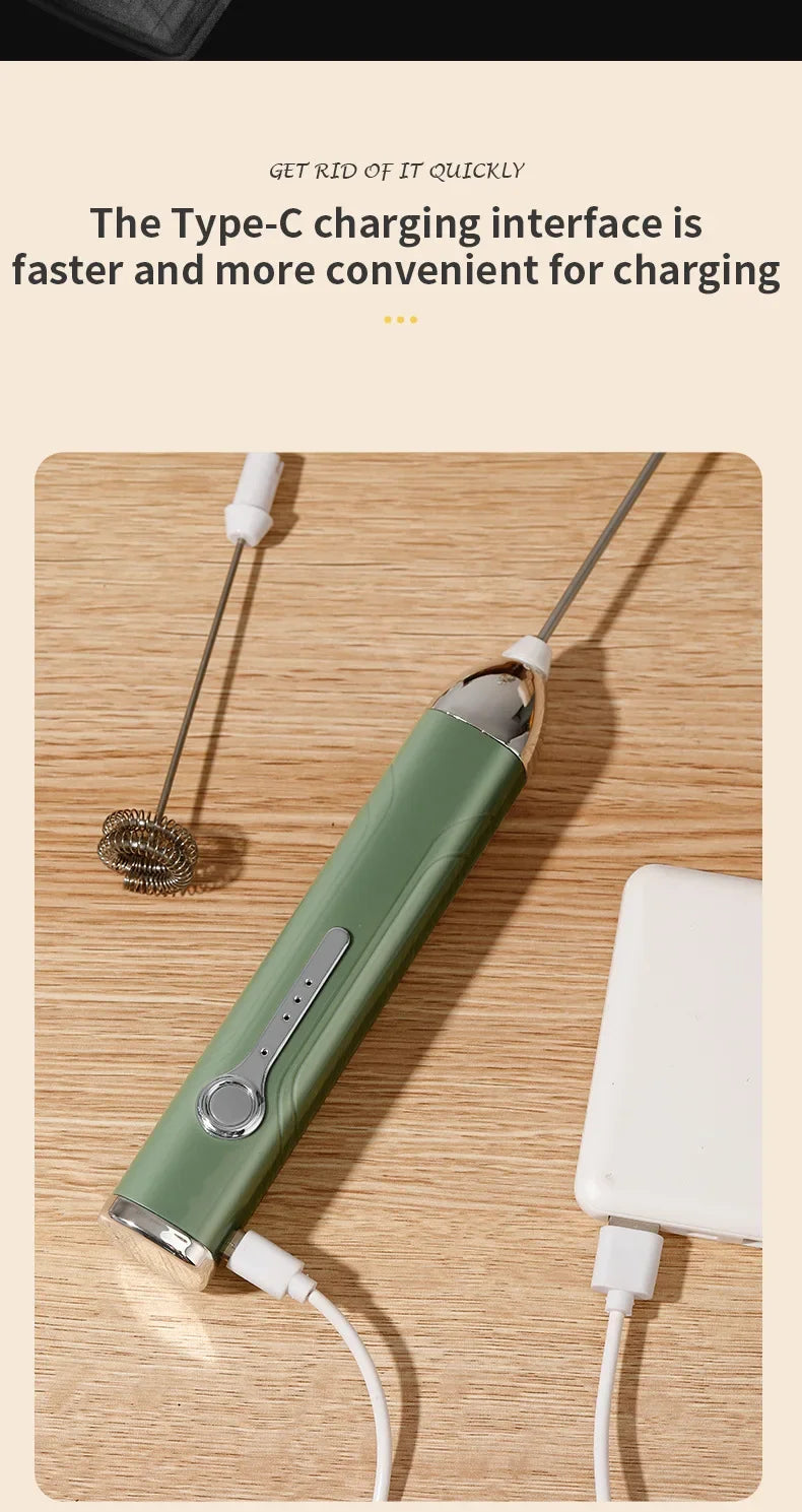 Wireless Type-C Rechargeable 3-speed Mini Handheld Milk Frother Coffee Frother Portable Kitchen Cooking Tools Whisk Foam Blender