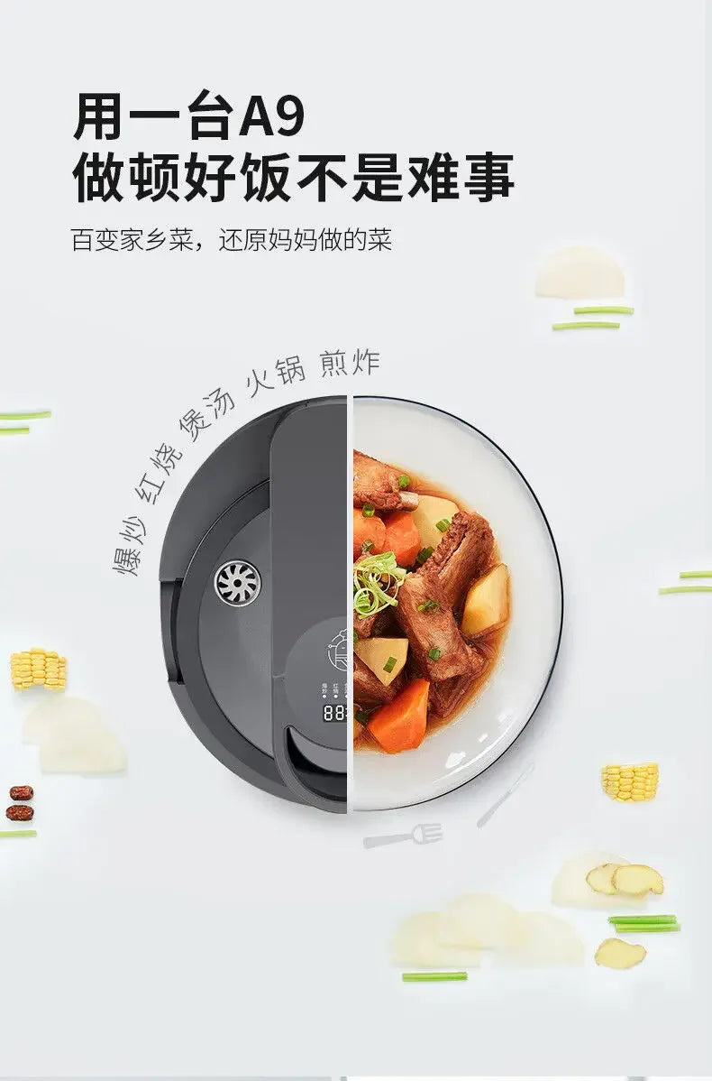 Household cooking robot automatically stir-fries over high heat without oil smoke