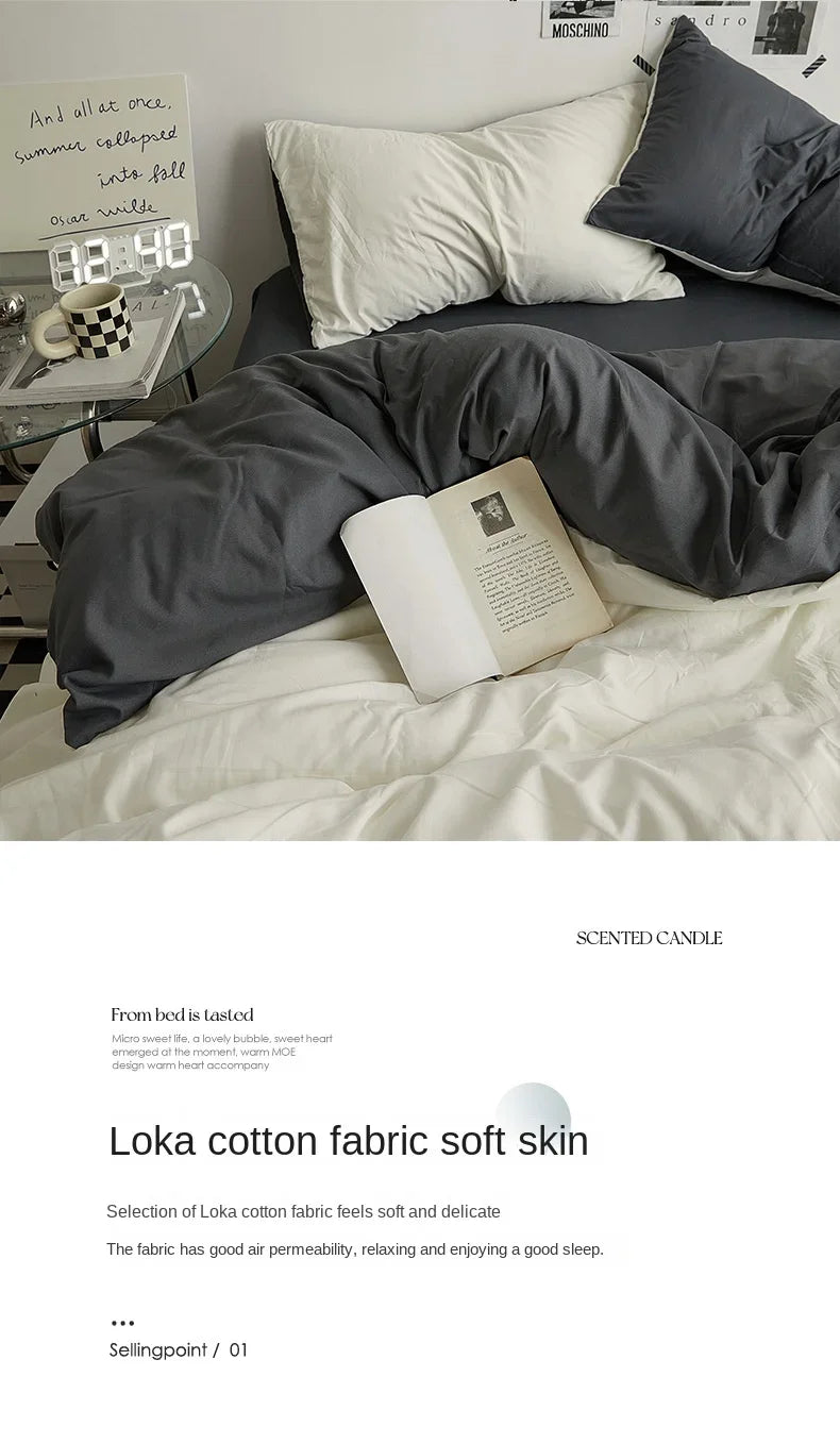 High Quality Solid Color Double Washed Cotton Bedding 4 Pieces Set Student Dormitory Bed Linen Duvet Set Bed Suit