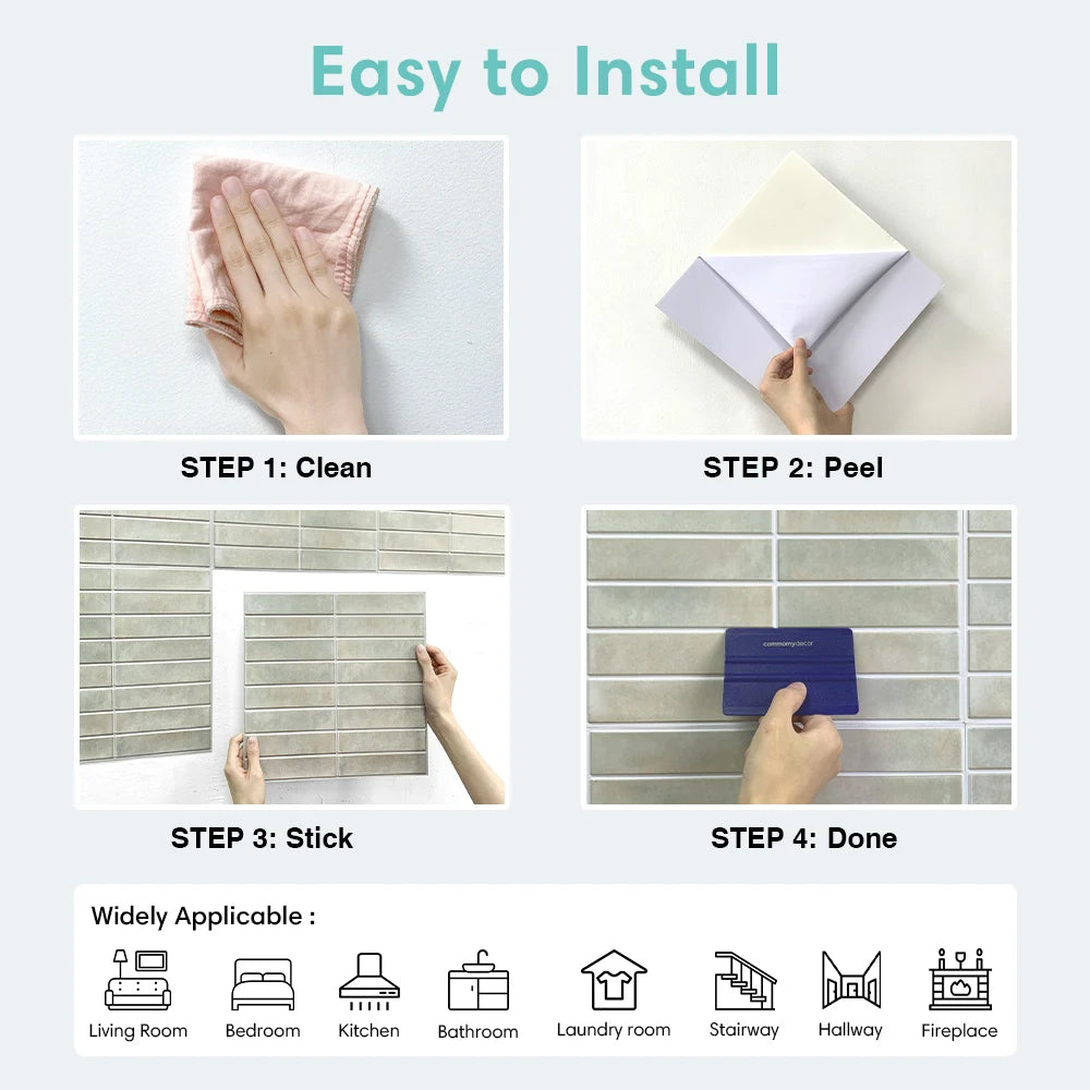 10pcs 3D Tile Stickers, Self-adhesive Green Tiles, Bathroom Wall Tile Stickers, Water and Mold Resistant, 30x30cm