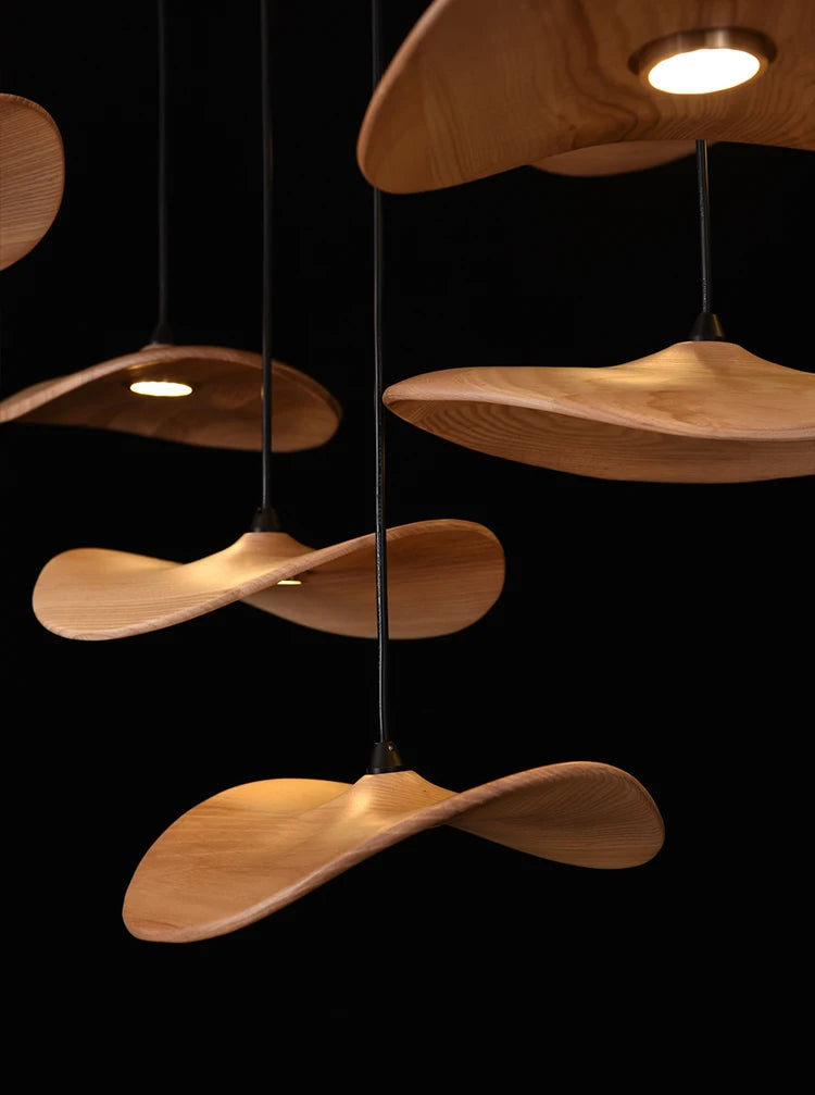 Japanese Lotus Leaf Chandelier Wabi Sabi Solid Wood Lamp Living Dining Room Zen Tearoom Villa Duplex Kitchen Island Linear Light