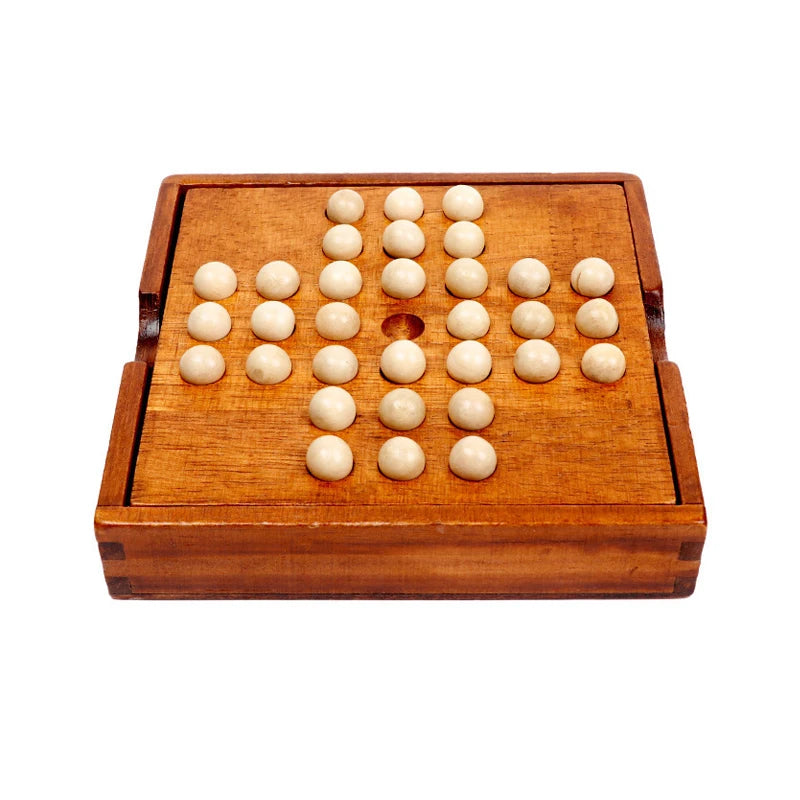 Wood Single Player Chess Marble Solitaire Board Game IQ Logic Challenges for Adults Kids Great Idea For Travel Party Family Fun