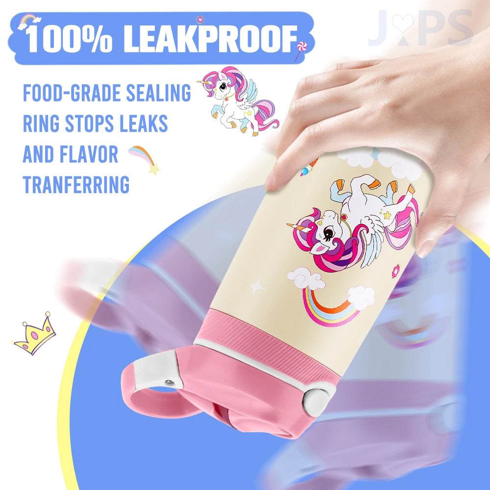 400ML Water Bottle for Children,Thermos With Cute Pattern,Children Thermal Bottle , School Kids Water Bottle With Straw BPA Free - AIAZ