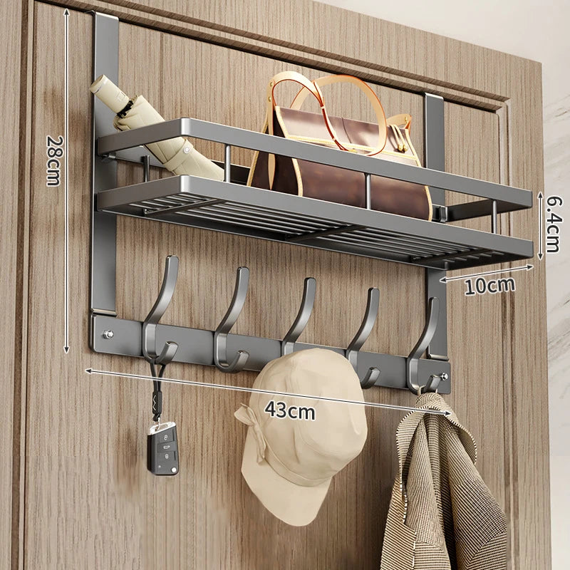 5 Hooks Sleek Over the Door Hanging Organizer with Storage Rack No-Drill Metal Door Hook for Bedroom Space-Saving Organizer