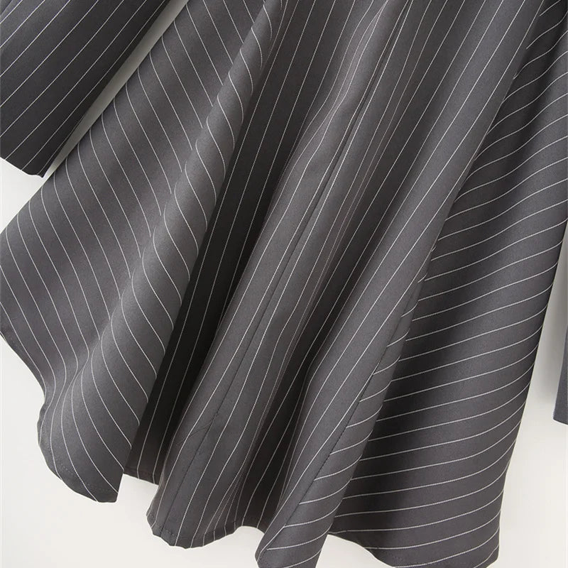 KEYANKETIAN Spring/Autumn New Women's Irregular Design Gray Striped Suit Outerwear Office Lady With Belt Slim Mid-length Coat