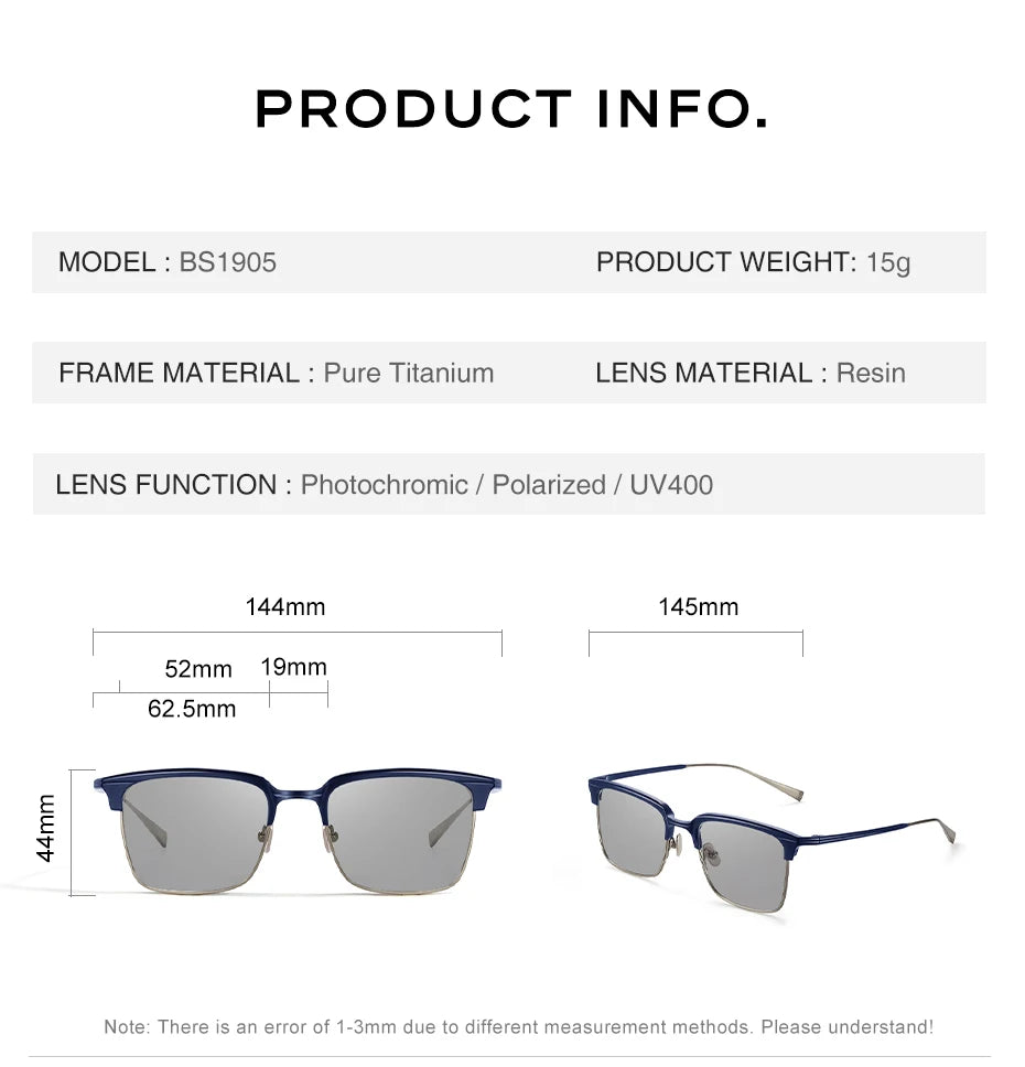 CAPONI Polarized Sunglasses For Men Fashion Pure Ttanium Eyewear Retro Trendy Brand Design Sun Glasses for Driving Shades BS1905