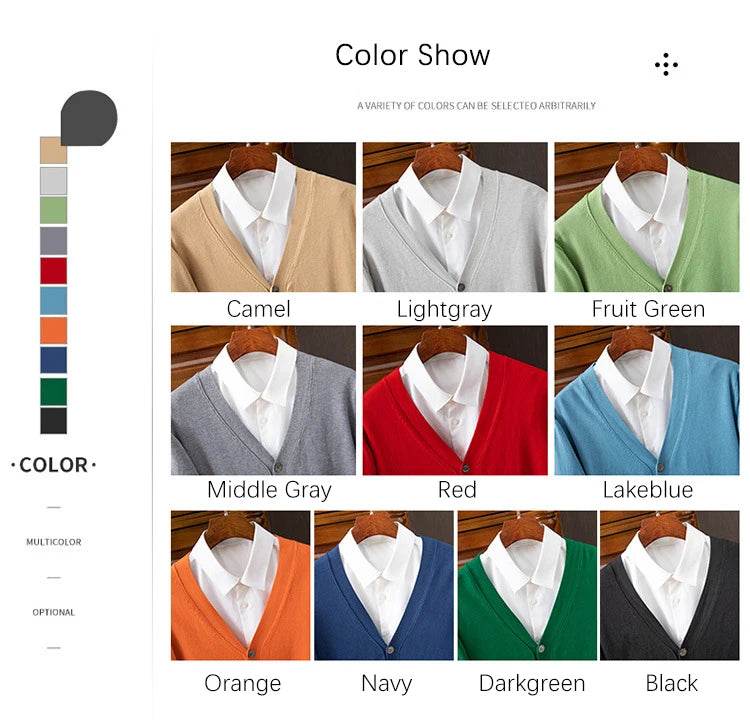 BROWON Brand Mens Sweater Cardigan Business Casual Classic V-neck Solid Color Cardigan Men Sweater Korean Fashion Mens Clothes - AIAZ