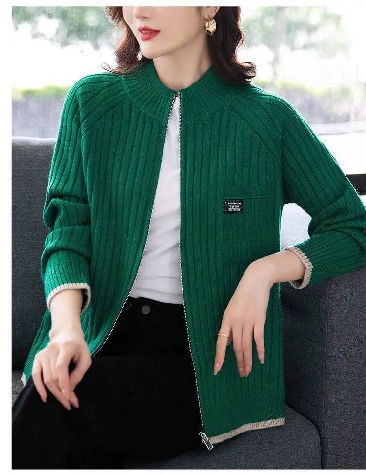 Knitted Cardigan Women's Coat 2025 Autumn Winter New Long sleeved Casual Zipper Sweaters Outwear Female Short Knitt Jacket - AIAZ