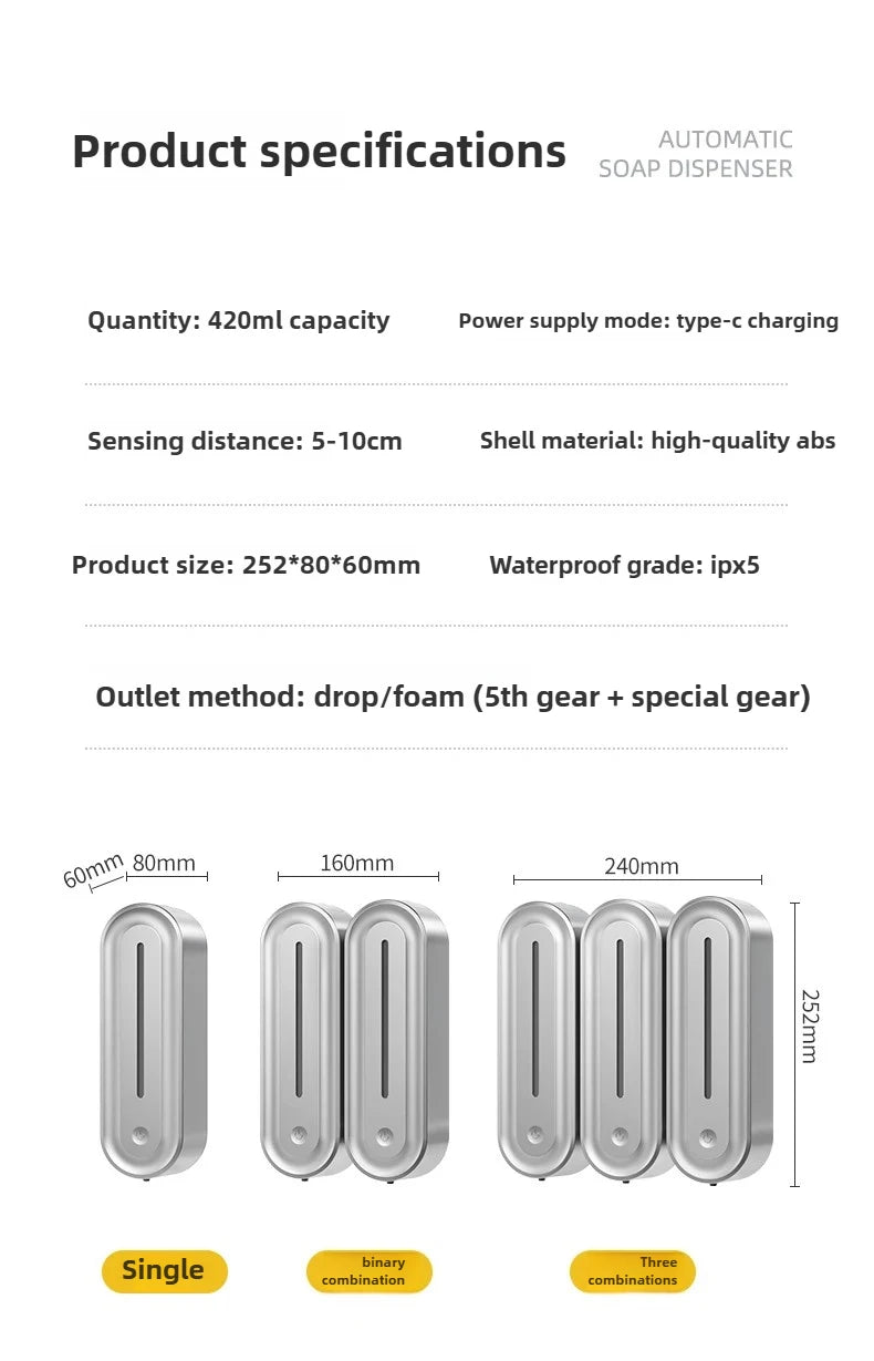 420ML Wall-mounted Automatic Liquid Soap Dispensers Kitchen Touchless Induction Sensor Hotel Malls Bathroom Accessories