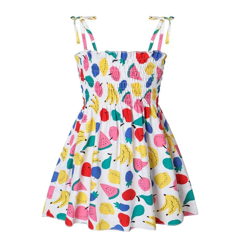2025 Summer Girls Pure Cotton Print Dress For 2-6Years Children Fashion Floral Dress Kids  Suspenders Dress Casual Sundress