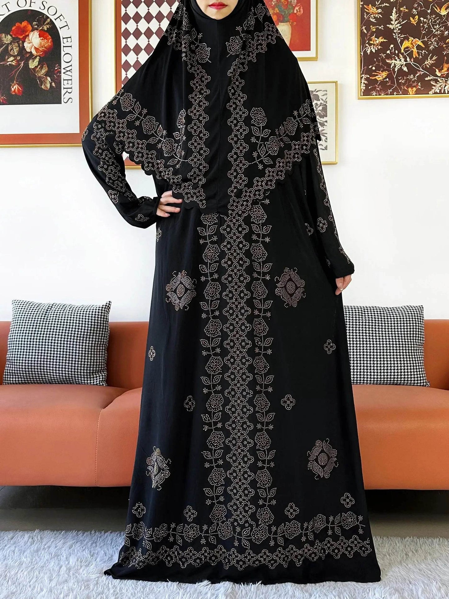 Muslim Two Piece Set Hijab Prayer Dress Fashion Abaya Set Women Prayer Garment Hijab Long Khimar Long Dress Sets Islamic Ramadan - AIAZ