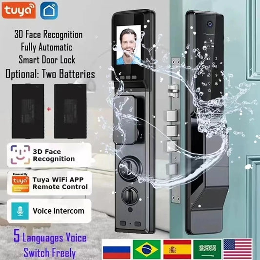 Tuya APP Facial Fingerprint Password With Camera Smart Door Lock Remote Voice Intercom Electronic Door Lock Fully Automatic