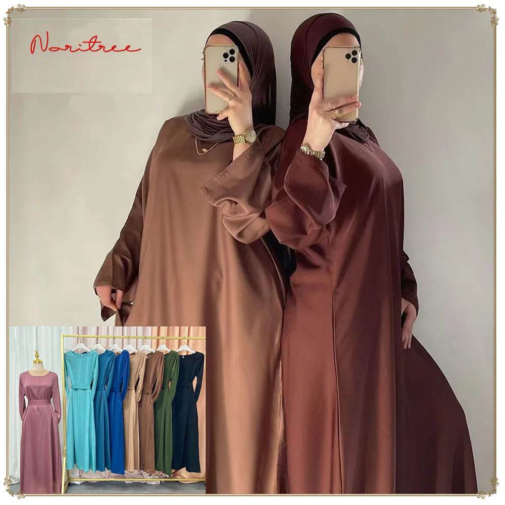 Fashion Sliky Djellaba Muslim Dress Dubai Full Length Flare Sleeved Soft Abaya Dubai Turkey Muslim Islam Robe WY921 - AIAZ