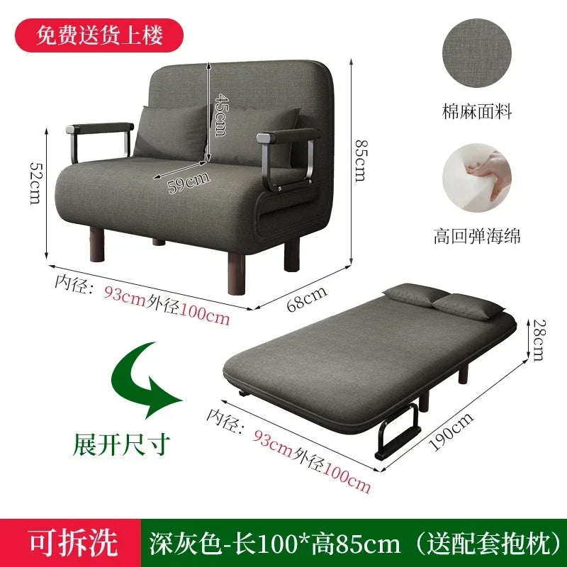 Modern Simple Foldable Sofa Bed Multi-functional Internet Celebrity Living Room Double Push Retractable Sofa Home Furniture