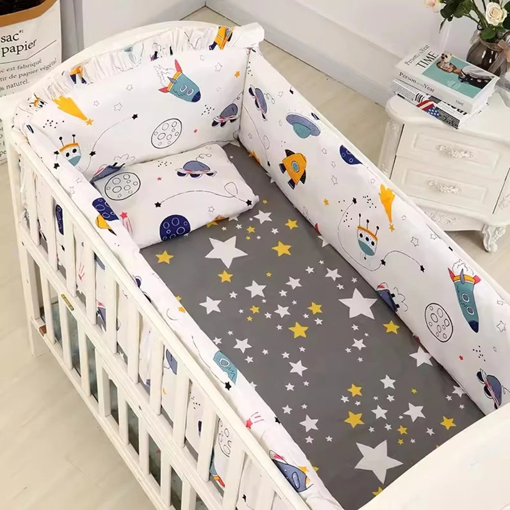 6PCS Baby Bedding Set Cotton Bedroom Decor Newborns Crib Bumpers Cushion Cotton include( 4Bumpers+Sheet+Pillow)
