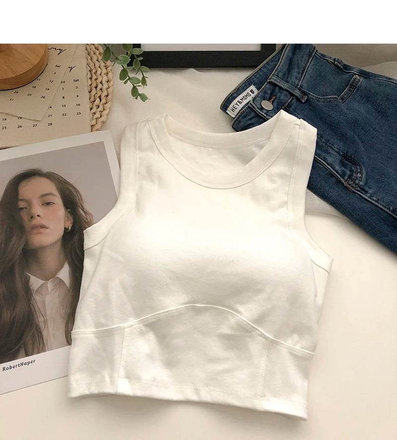 Women Crop Tops Sexy Solid Camisole One-piece Tube Top Seamless Sports Tank Top Wireless Underwear Padded Bra Bralette Vest - AIAZ