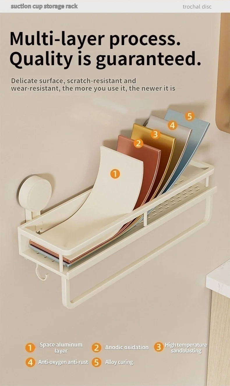 No Need To Drill Suction Cup Bathroom Storage Rack, Wall-mounted Oganizing Rack Cosmetic Storage Rack, Kitchen Storage Rack