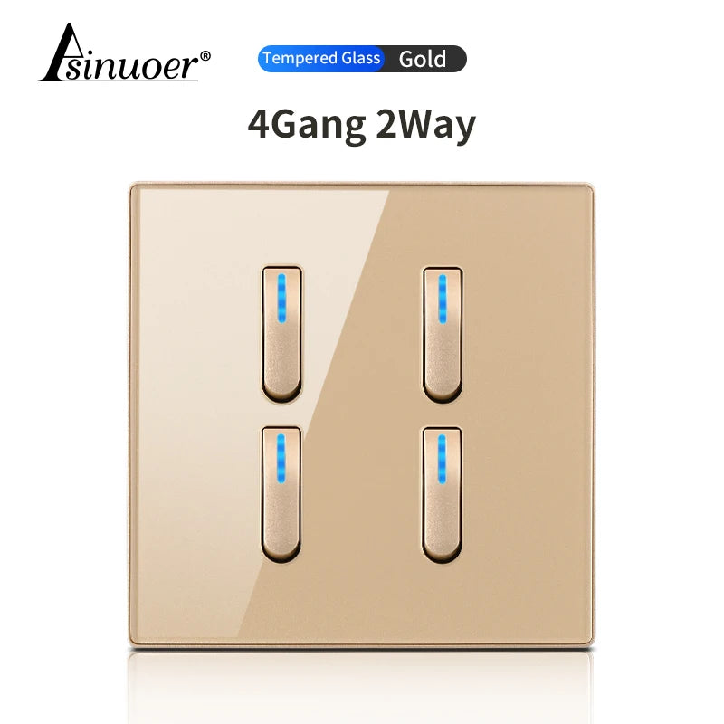 Glass Panel Wall Switch LED European 16a Socket Retro Toggle Light Switch EU UK Standard 2way Socket 1-4gang USB Home Decoration