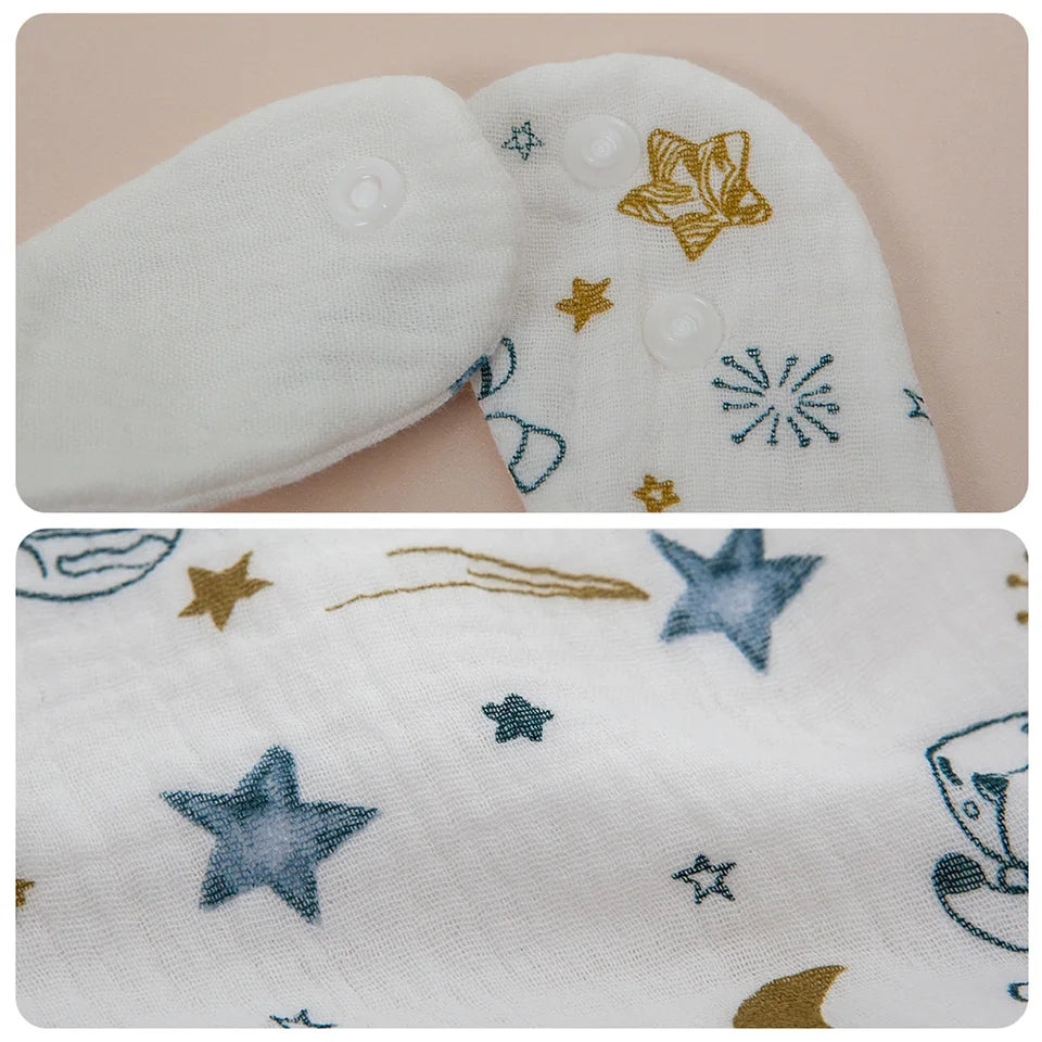 2Pcs/Set Baby Bibs Reusable Saliva Towel Good Absorption Soft 100% Cotton Gauze Cartoon Print Adjustable Baby Feeding Bibs