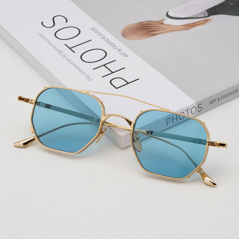 MARBOT Sunglasses Double Bridge Design Handmade Quality Alloy Rectangular Designer Brand Classic Alloy Glasses Outdoor UV400