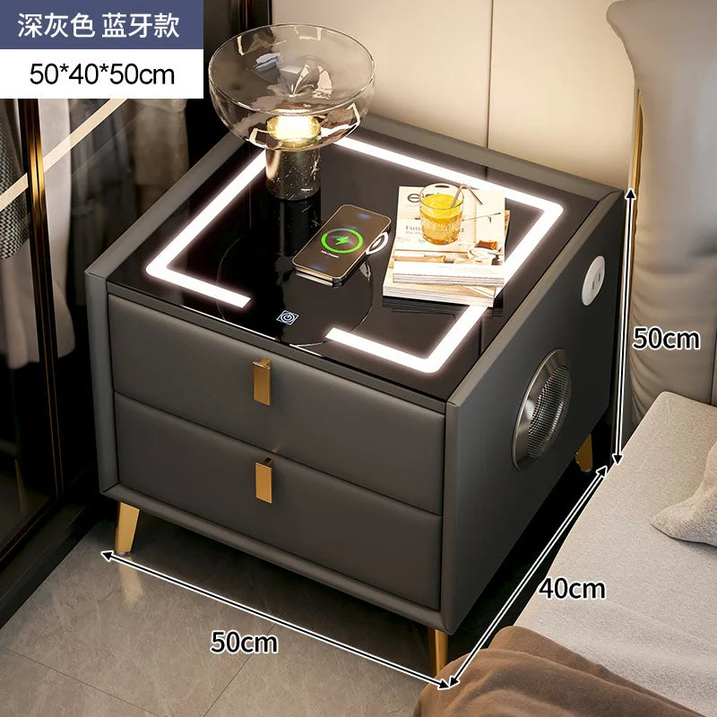 Intelligent Bedside Table Wireless Charge Three Color Night Light Bluetooth audio USB Interface Nightstands Bedroom Furniture