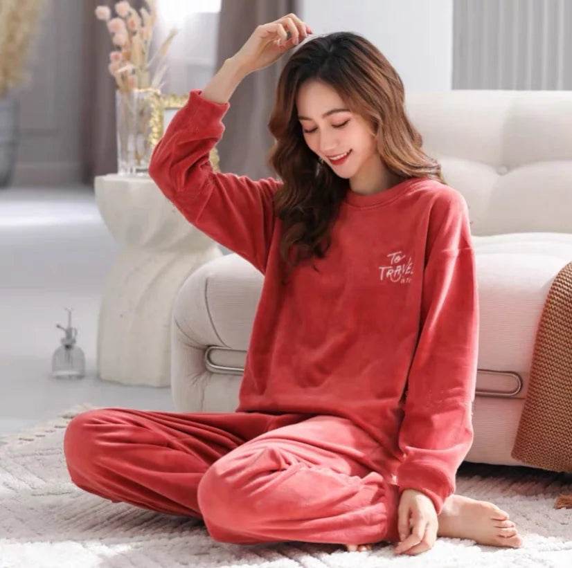 Women Pajamas Autumn Winter Flannel Warm Woman Sleepwear Korean cute Cartoon Pajama Set Fashion Pijama Mujer Home Cloth Pyjamas - AIAZ
