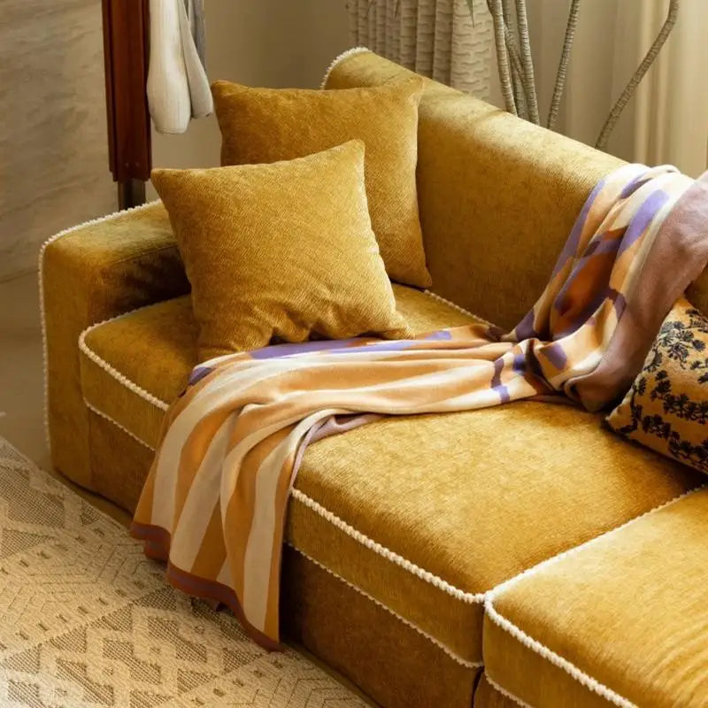 Sofa, living room straight row, pastoral French style, retro high-end sense, fabric multi-person sofa