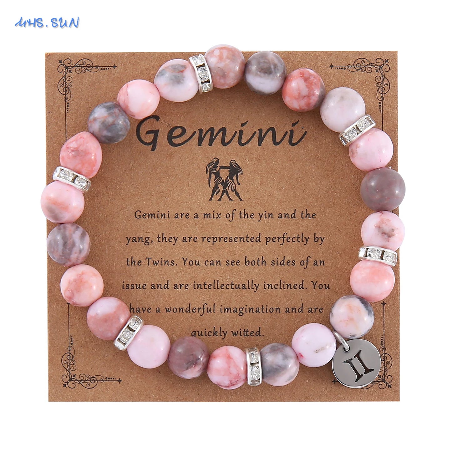 MHS.SUN 12 Star Zodiac Sign Pink Zebra Stone Beaded Bracelets Constellation Fashion Birthday Party Jewelry For Women Men
