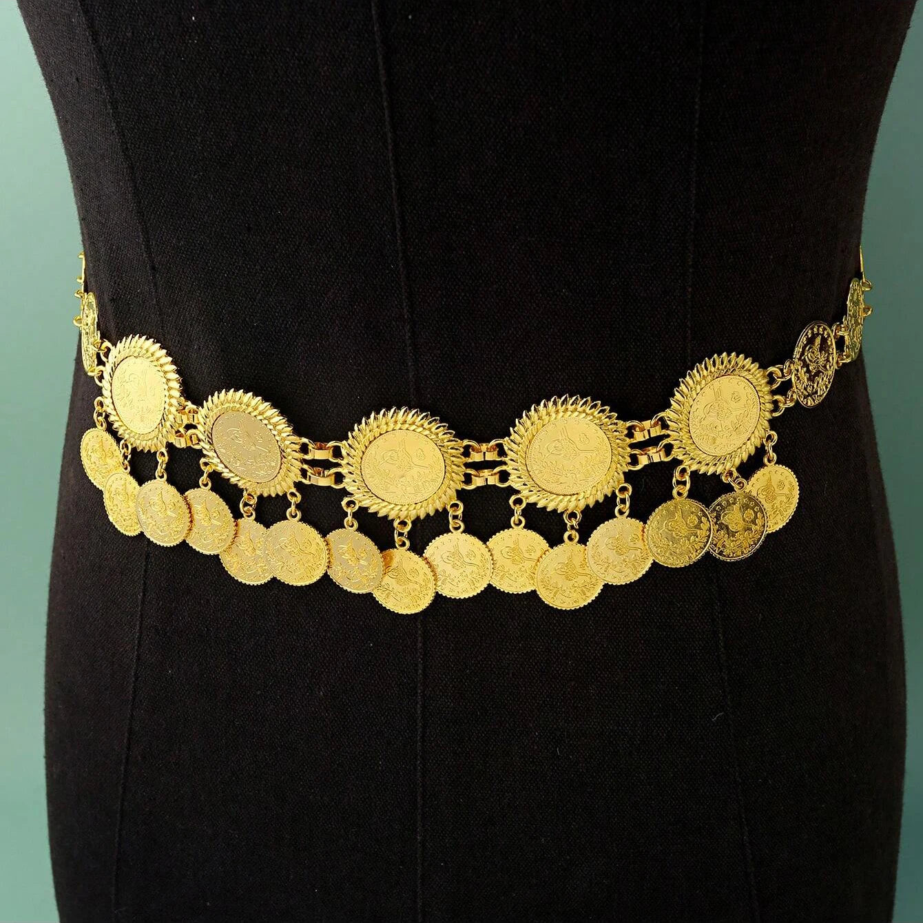 New Middle Eastern Style Belt Metal Chain Coin Tassel Belt Long Adjustable Length Body Chain Jewelry Belly Women's Fashion