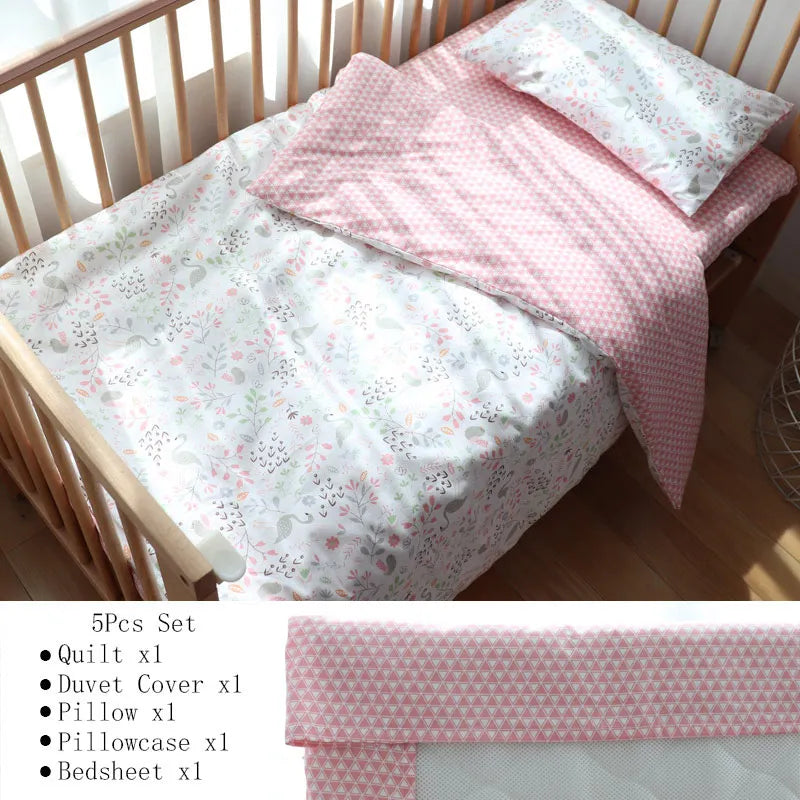Baby Bedding Set Soft Cotton Baby Cot Kit Crib Bedding Set Quilt Duvet Cover Pillow Pilowcase Sheet Bumpers Baby Room Decoration