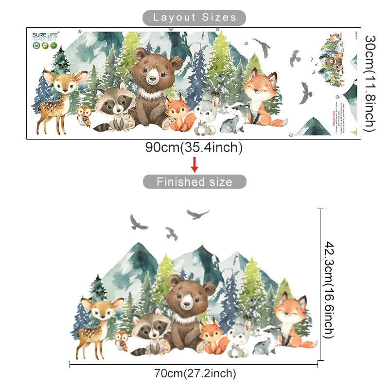 Forest Animals Theme Bear Deer Rabbit Children's Wall Stickers for Kids Room Baby Room Decoration Wallpaper Wall Decals Nursery