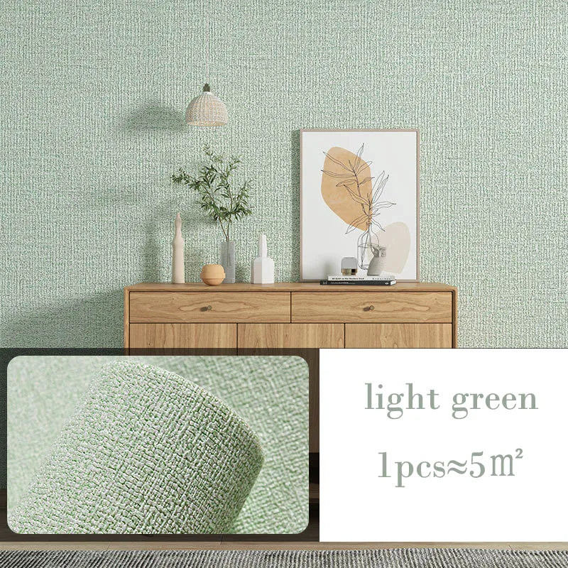 10m 3D Thicken self-adhesive thermal insulation wallpaper linen plain color decor wall stickers renovation anti-collision