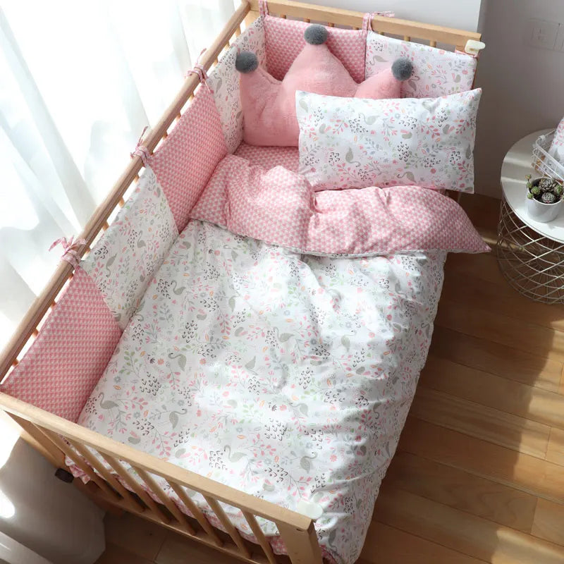 Baby Bedding Set Soft Cotton Baby Cot Kit Crib Bedding Set Quilt Duvet Cover Pillow Pilowcase Sheet Bumpers Baby Room Decoration