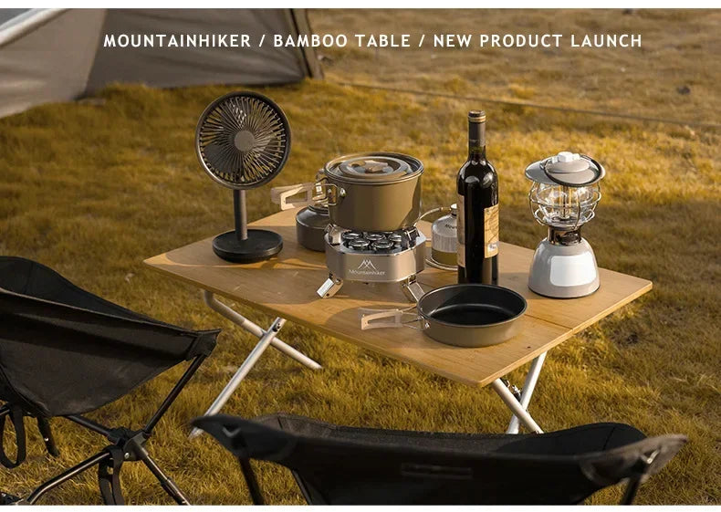 MOUNTAINHIKER Outdoor Camping Bamboo Folding Table Portable Fast Storage Folding Desk Outdoor Dining Table Picnic BBQ Table