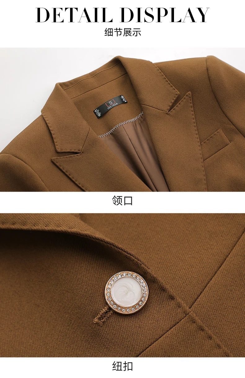 NAVIU High End Pant Suit Brown Solid Office Ladies Female Business Work Wear 2 Piece Set Formal Blazer Jacket And Trouser