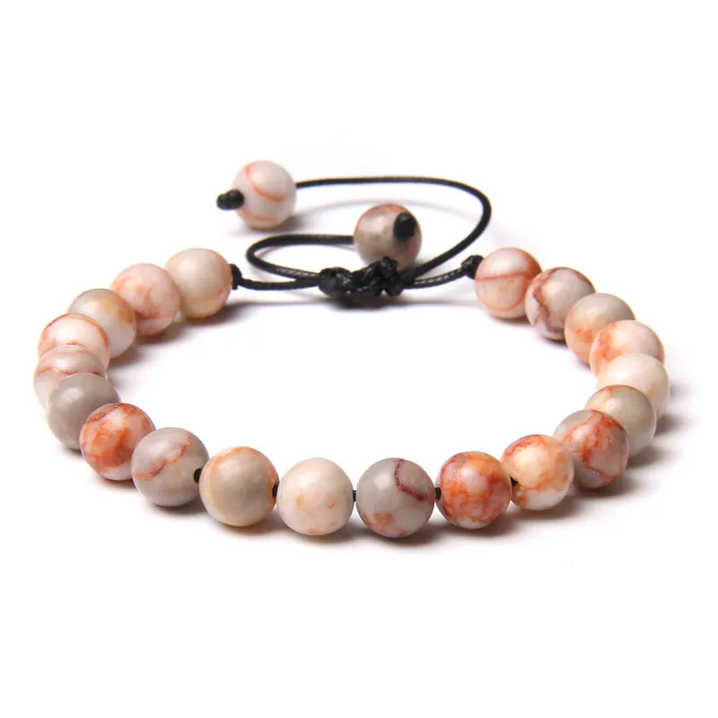 8MM Stone Bead Braid Bracelets Minimalist Natural Carnelian Agates Jades Gem Woven Bangle Healing Jewelry Gift For Women Men