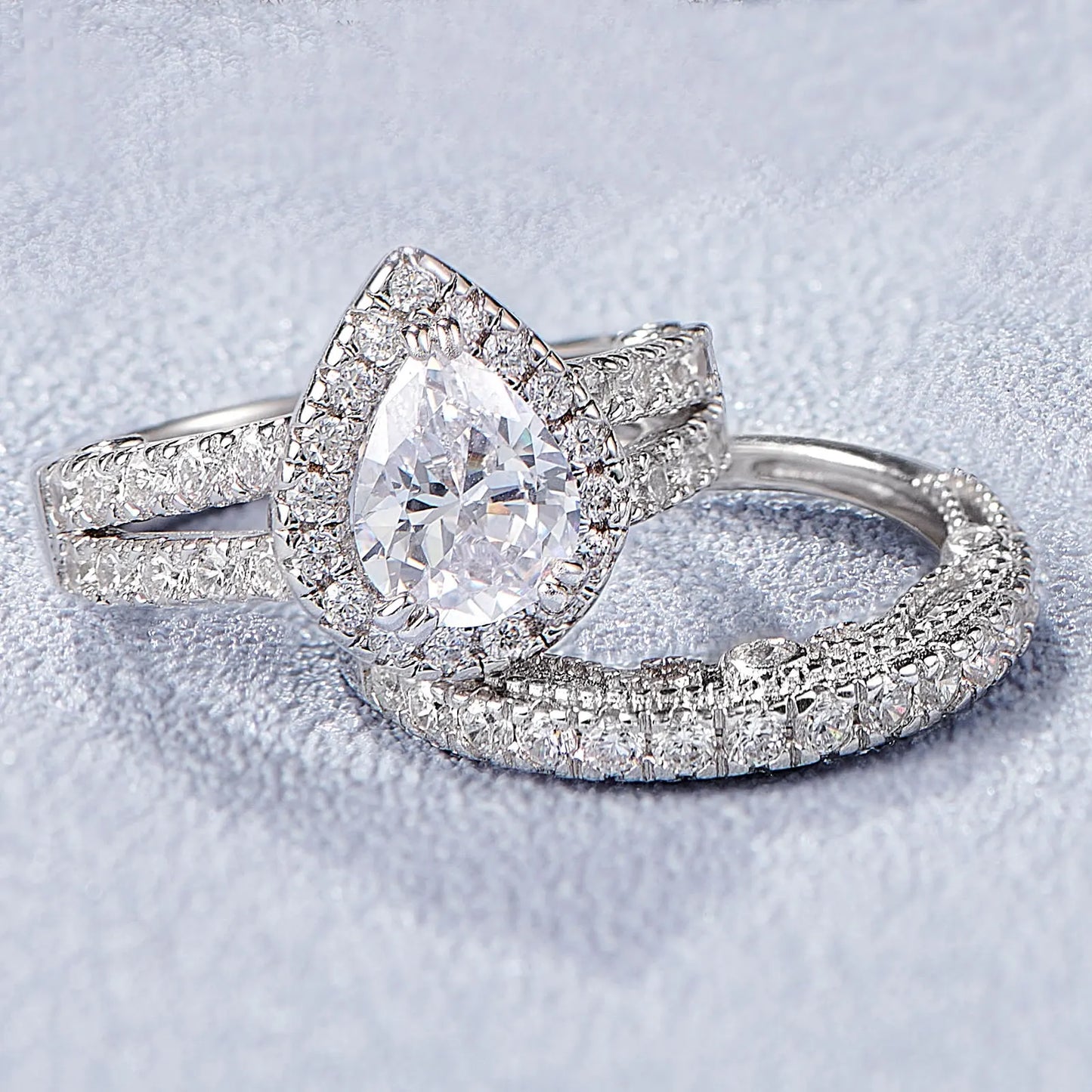 Newshe Vintage 4 Carats Oval Cut 5A Cubic Zircon Wedding Engagement Rings Set for Women Solid 925 Sterling Silver Bridal Jewelry