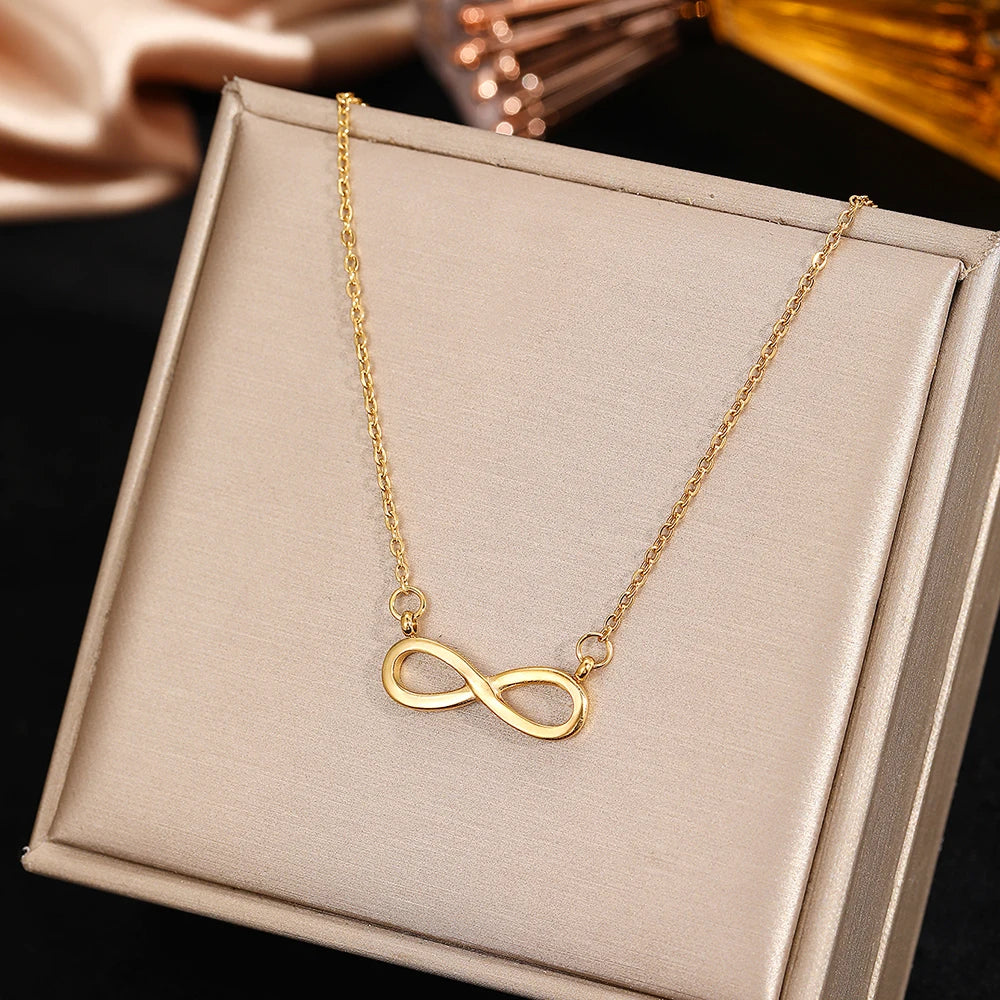 DGIDDK Stainless Steel Infinity Symbol 8 Character Pendant Necklace For Women Suitable For Daily Wear Collarbone Chain Jewelry