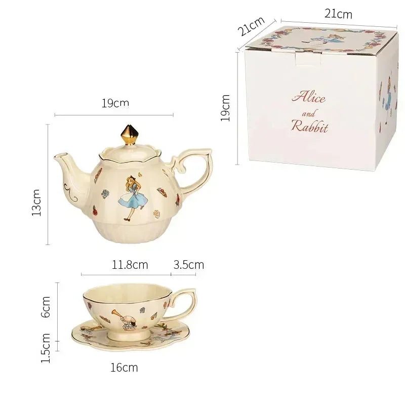 Luxury Ceramic Teapot Gift Box Cup and Pot Girl and Rabbit Ceramic Teapot Coffee Cup Dish Set Birthday Gift  for Tea Lovers