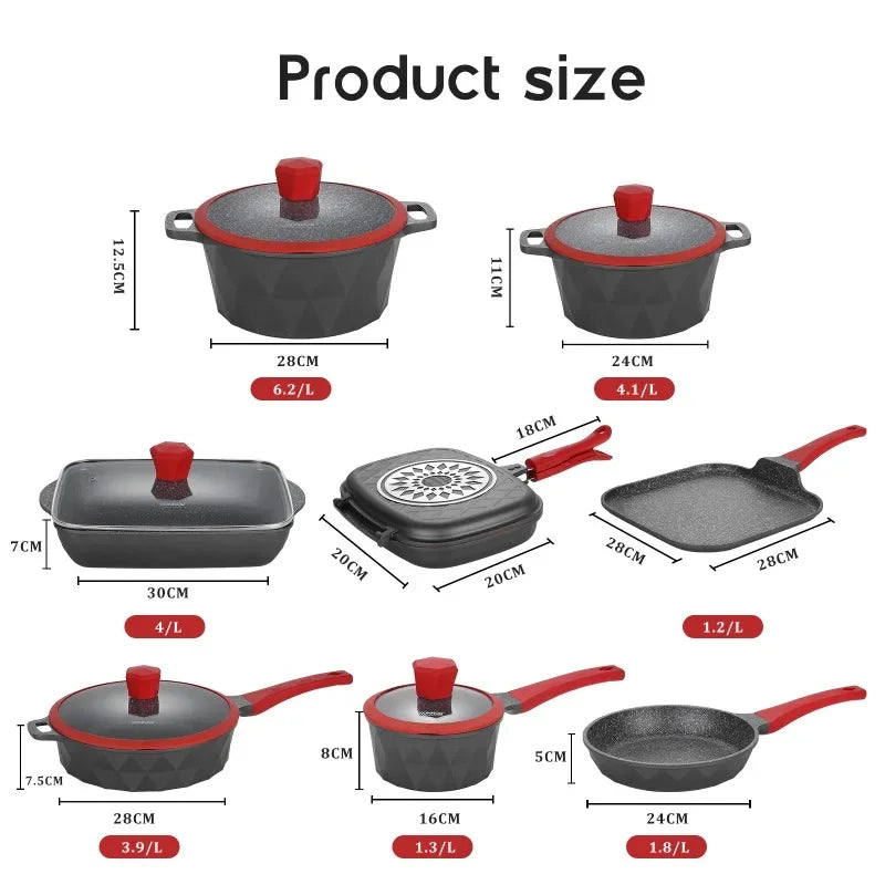 DONNOR Non Stick Uncoated Deep Frying Pan Fish Pot Milk Pot Cookware Sets Stove Universal Soup Pot Removable Kitchen Cookware