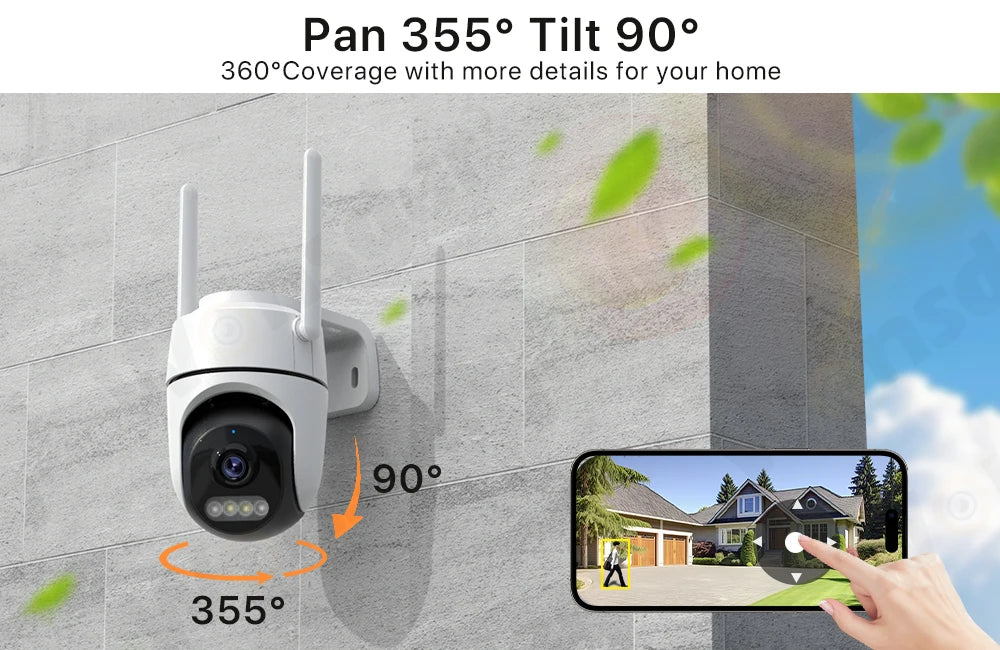 2pcs Quantity 4MP HD IP Camera PTZ WiFi Camera Video Surveillance Home Security Protection Alarm Motion Type-C Detection iCsee