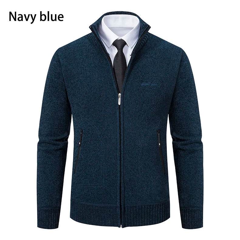2023 Knitwear Spring and Autumn Men's Stand-up Collar Thick Warm Cardigan Sweater Winter Loose Casual Coat - AIAZ