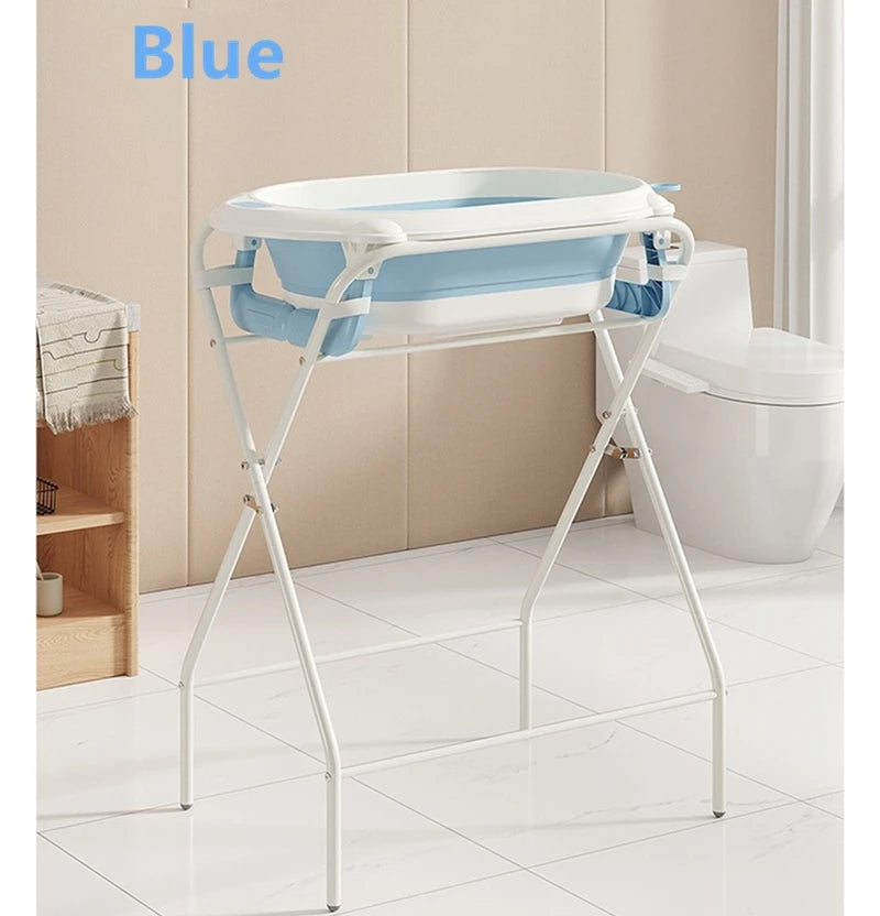 Collapsible Baby Bath & Folding Stand With Ergonomic Infant Cushion for Newborns & Toddlers - Complete Bathing Station