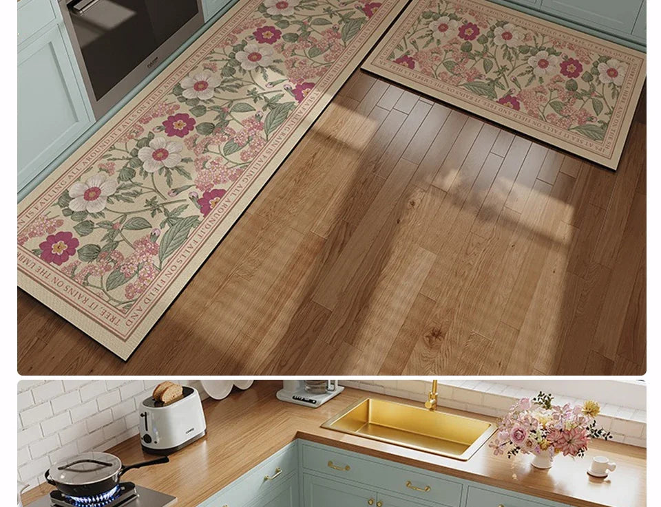 Kitchen Floor Mat Pvc Leather Waterproof Carpet Oil-proof Floral Rug Home Decoration Long Foot Mats Alfombra De Cocina 주방매트
