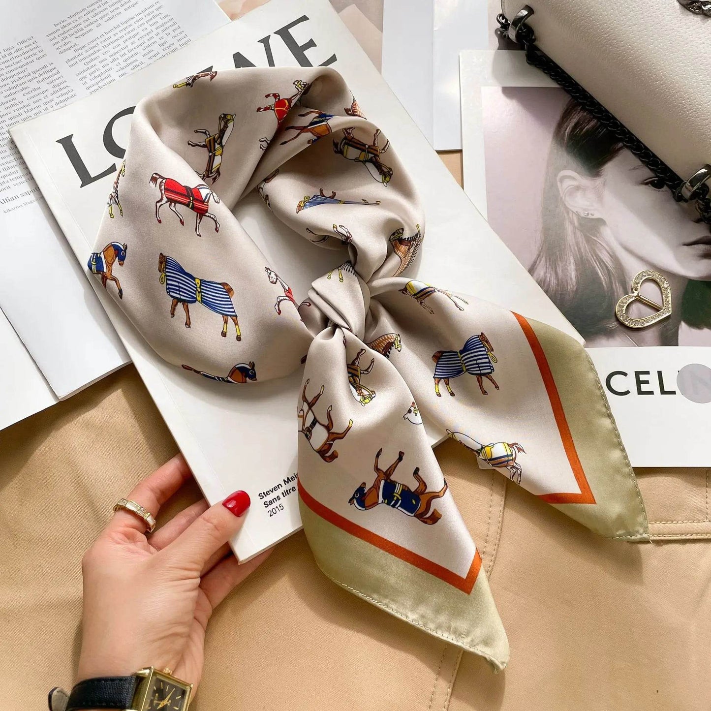Luxury Chain Print Small Square Scarf Simulated Silk Thin Neck Scarf Fashion Sunscreen Headscarf For Women 70x70cm - AIAZ